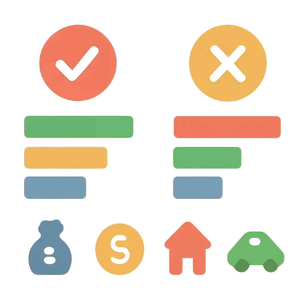 Infographic comparing options using coloured bars and icons only, no text or labels, flat design, Monopoly Live