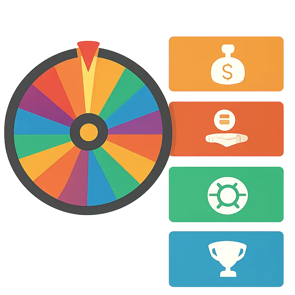 Infographic comparing options using coloured bars and icons only, no text or labels, flat design, How the Wheel Works