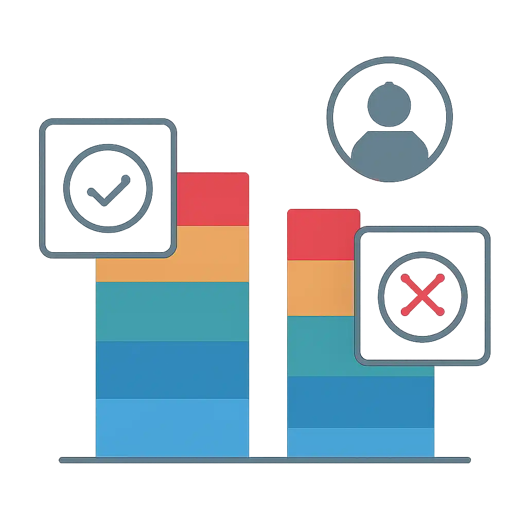 Infographic comparing options using coloured bars and icons only, no text or labels, flat design, Live Dealer Mechanics