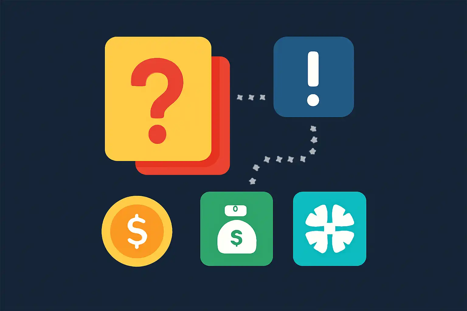 Hero illustration: Chance Cards Explained, modern flat design, dark background, brand-neutral, icons and shapes only, no text