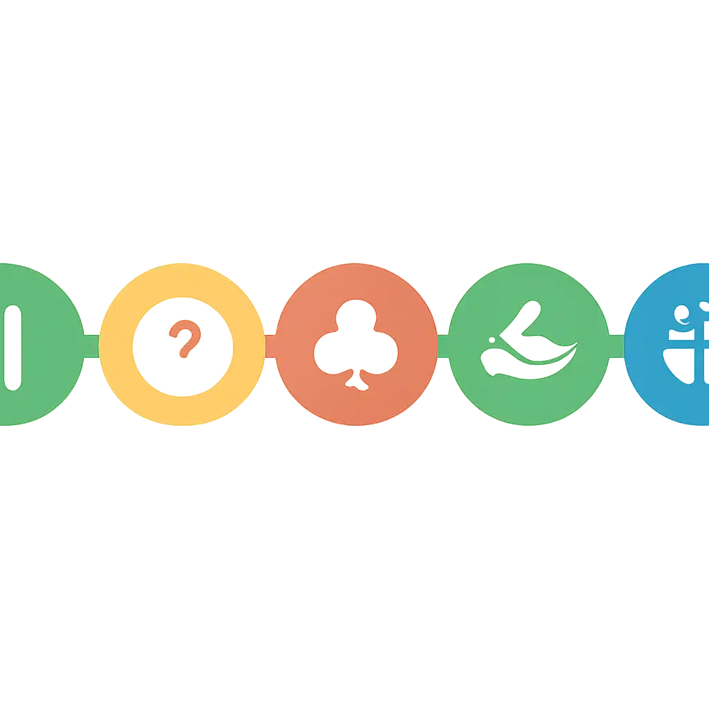 Five numbered circular icons connected by arrows in a horizontal flow, flat illustration, icons only, no words, Chance Cards Explained steps